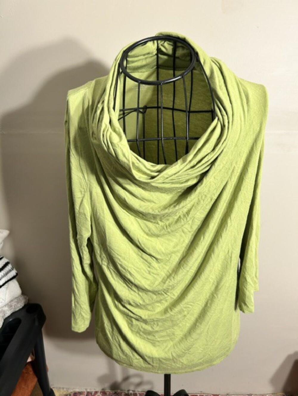 size extra large womens tee shirt green long sleeve cowl neck